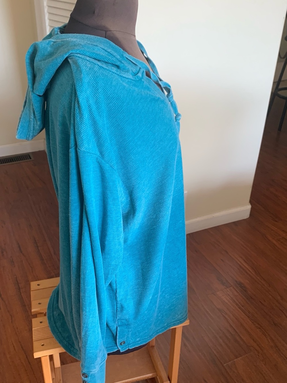 Turquoise 2X cotton Hooded Knit Pullover - Picture 2 of 6
